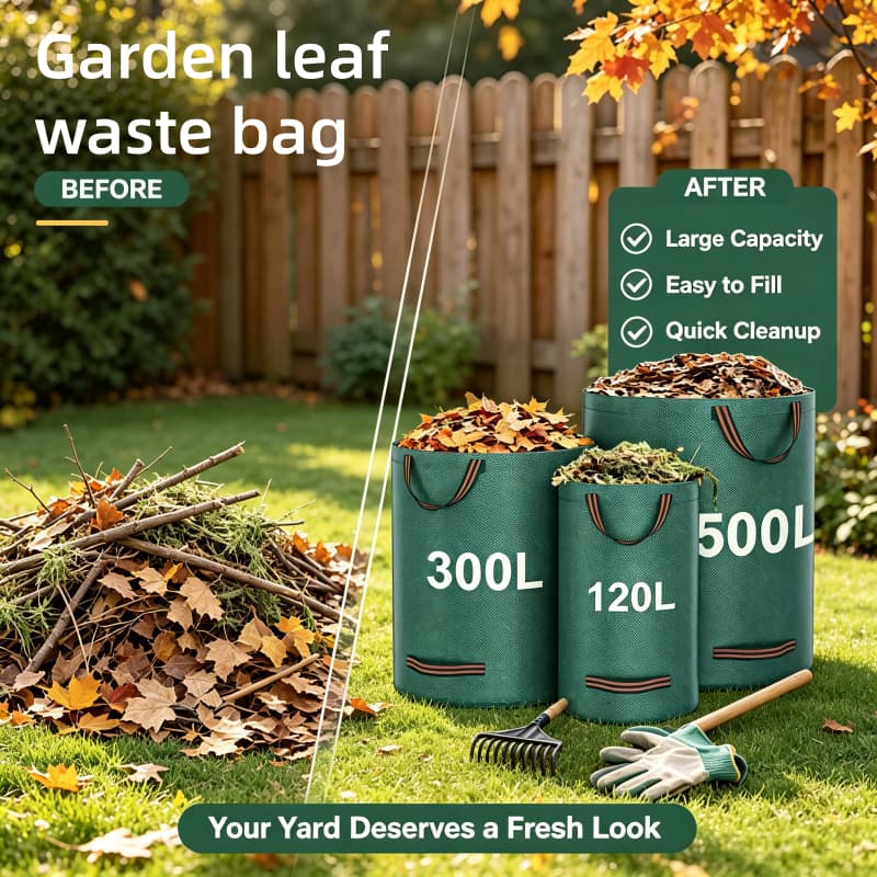 Saco De Lixo De Jardim Folhas Tecido À Prova Dwaterproof Água Dobrável Quintal Reforçado Alças 120L 300L 500L Gramado Gr