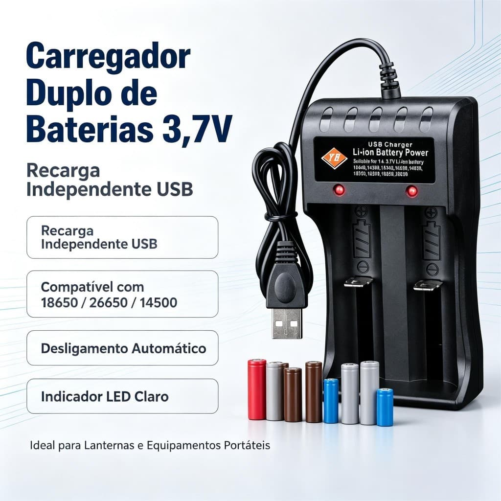 Carregador de bateria de lítio USB de duas vias inteligente 3.7V 18650 bateria de grande capacidade suporte de carregame