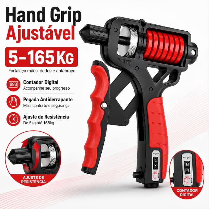 Hand Grip 5-165Kg Contador digital Musculação Treino de Antebraço Ajuste de Força Academia Resistente