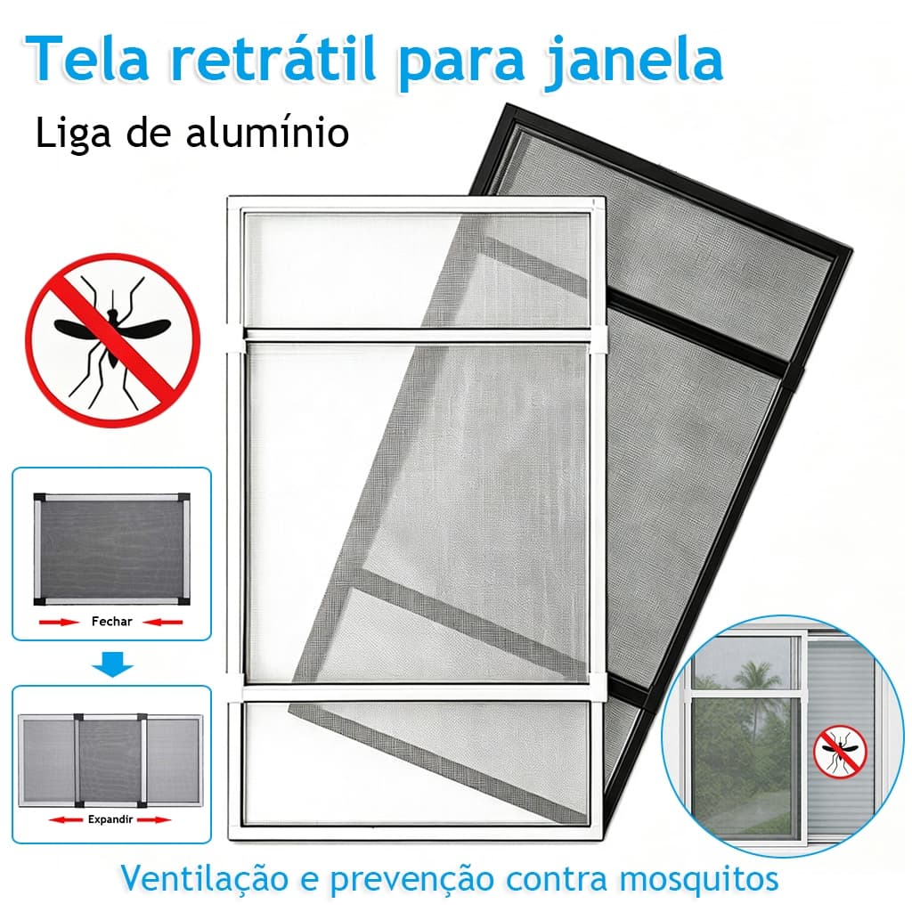 Tela Mosquiteiro Deslizante Com Moldura Alumínio Ajustável Ventilada e Prova de Insetos 50*70-134cm