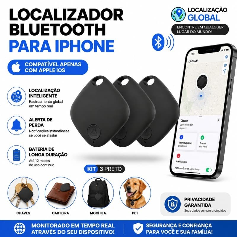 Kit 3/2/1 Rastreador AirTag Smart Tag iPhone iPhone Certificado App Oficial Distância Global GPS