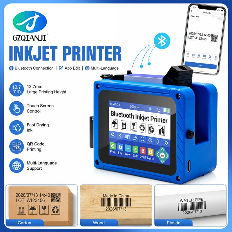 Impressora Jato De Tinta Portátil 12.7mm , Suporte Para Edição Bluetooth , Data , Texto , Logotipo , Código QR , Máquina