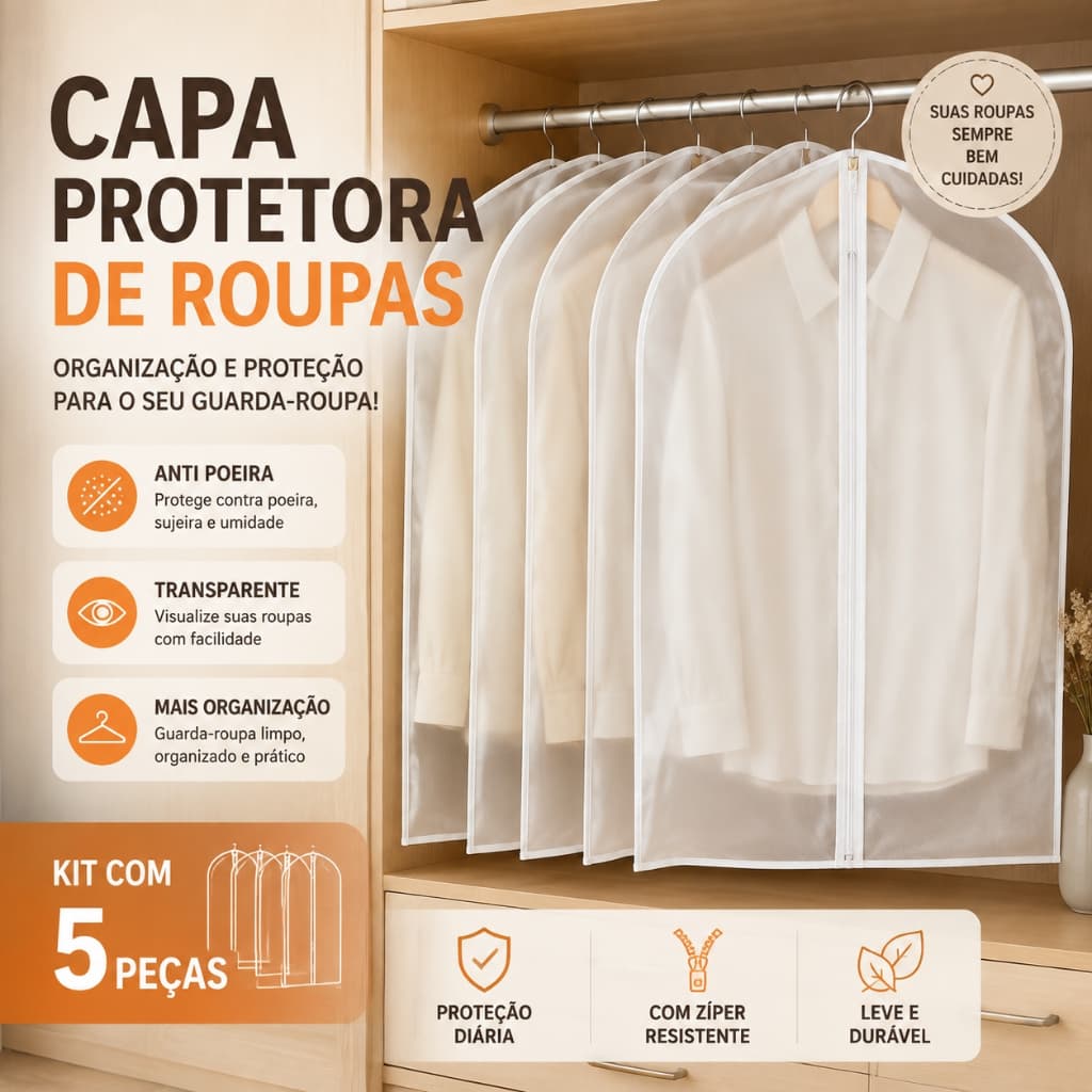 Kit 5 Pecas Organizador Roupas Poeira Tampa Protetora Contra Capa Casaco De Saco De Translúcido Terno Cobrir