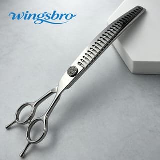 Wingsbro 8.5 Polegada Curvo Dog Grooming Chunker Tesoura Profissional Pet De Desbaste Com Dentes De Espinha De Peixe Par