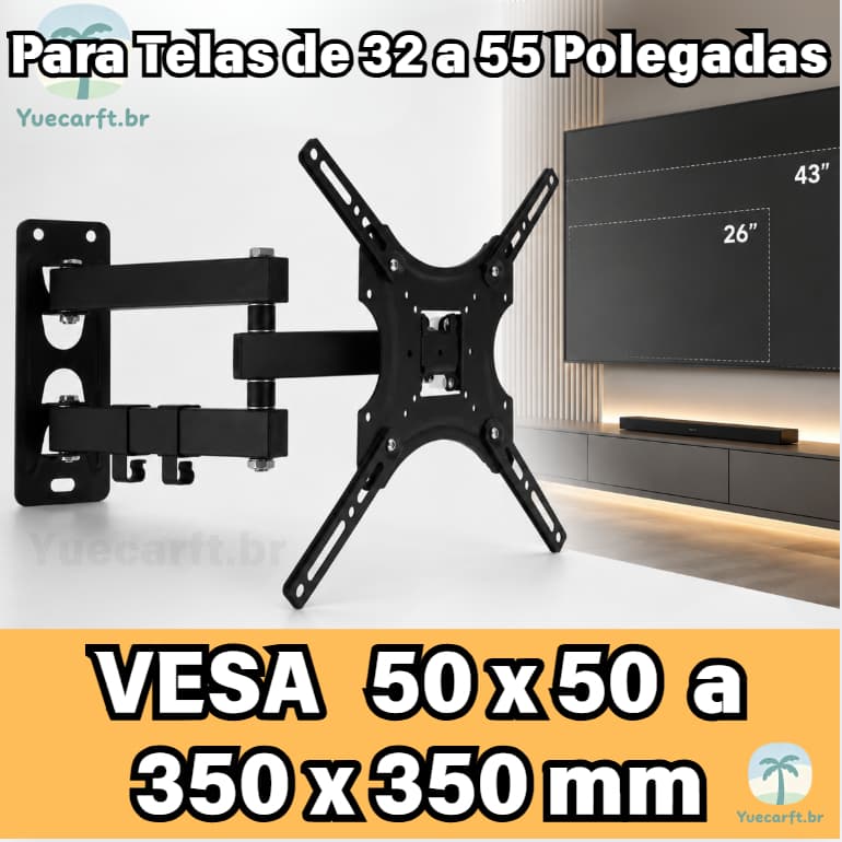 Suporte Tv Tri Articulado Lcd Led Plasma 22 A 55 Pol para parede 32 40 42 43 47 50 52 55 polegadas