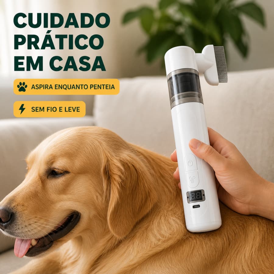 Pente Elétrico Removedor de Piolhos Sem Químicos Sem Fio com Bateria, 3 Níveis de Vento para Cães, Gatos e Crianças