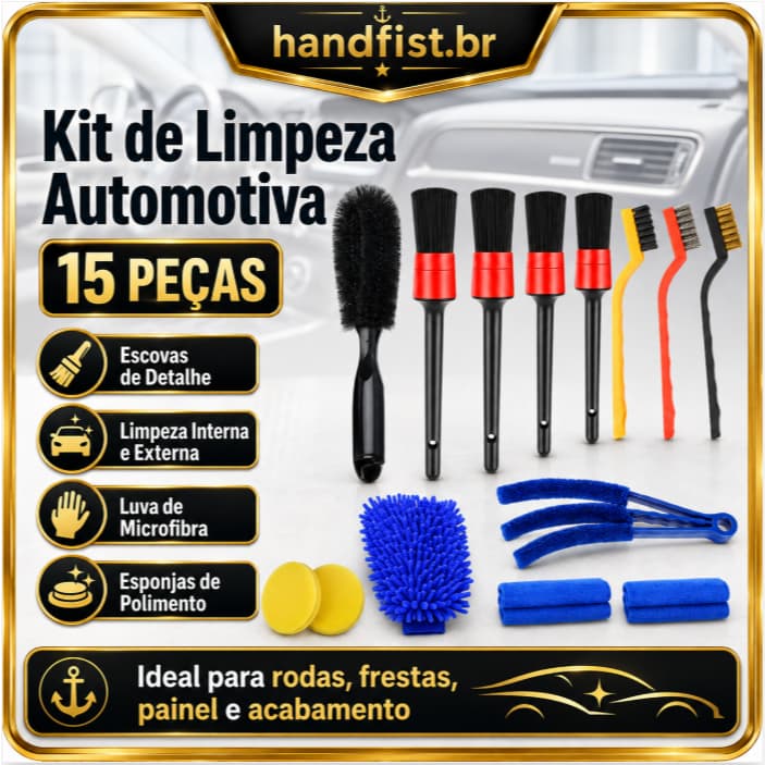 Kit 15 Peças Lavagem Automotiva Escovas+Luva Microfibra+Aplicador de Cera+Completo para Limpeza e Estética Automotiva