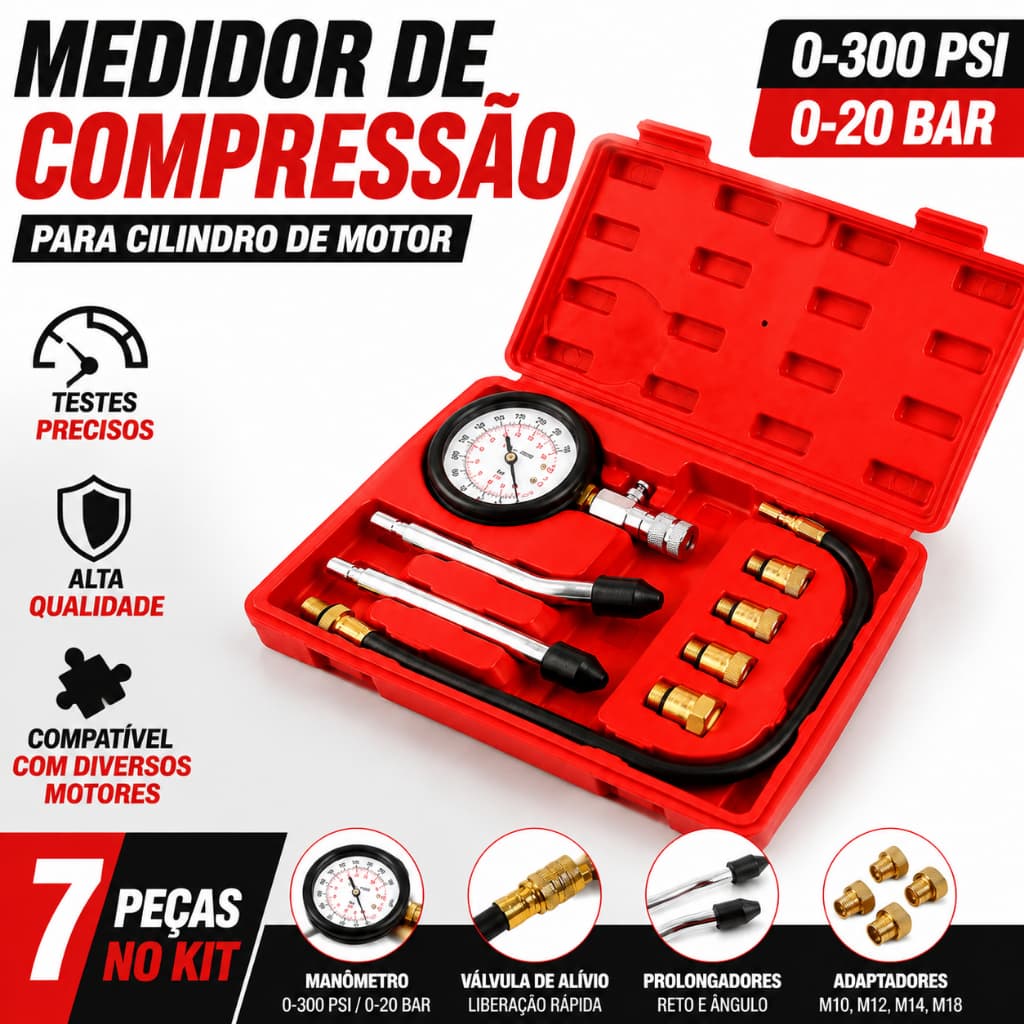Medidor de Compressão Teste Cilindro Gás Motor Aparelho