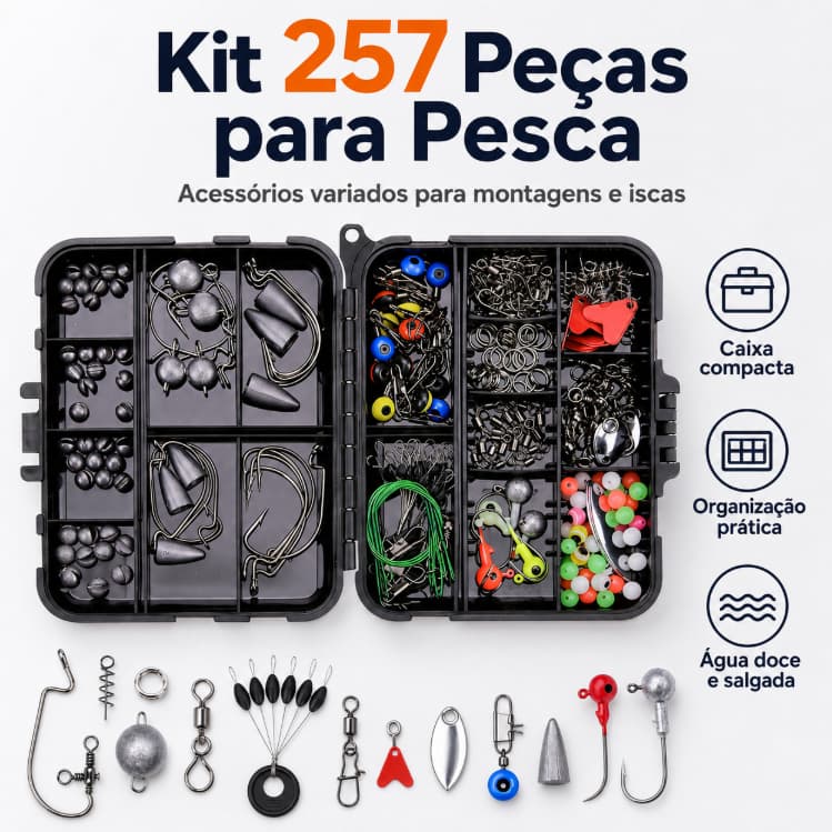 257Pcs Acessórios De Pesca Kit Incluindo Pesos Chumbada Pesca Gira Snaps Com Caixa