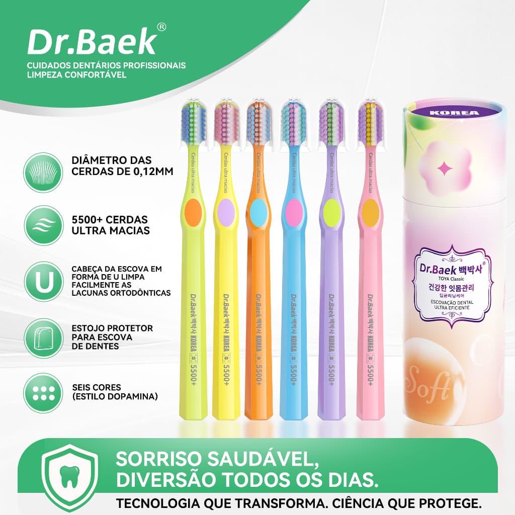 Dr.Baek Escova de Dente 5.000 Cerdas Macias Design Ergonômico 6 Cores