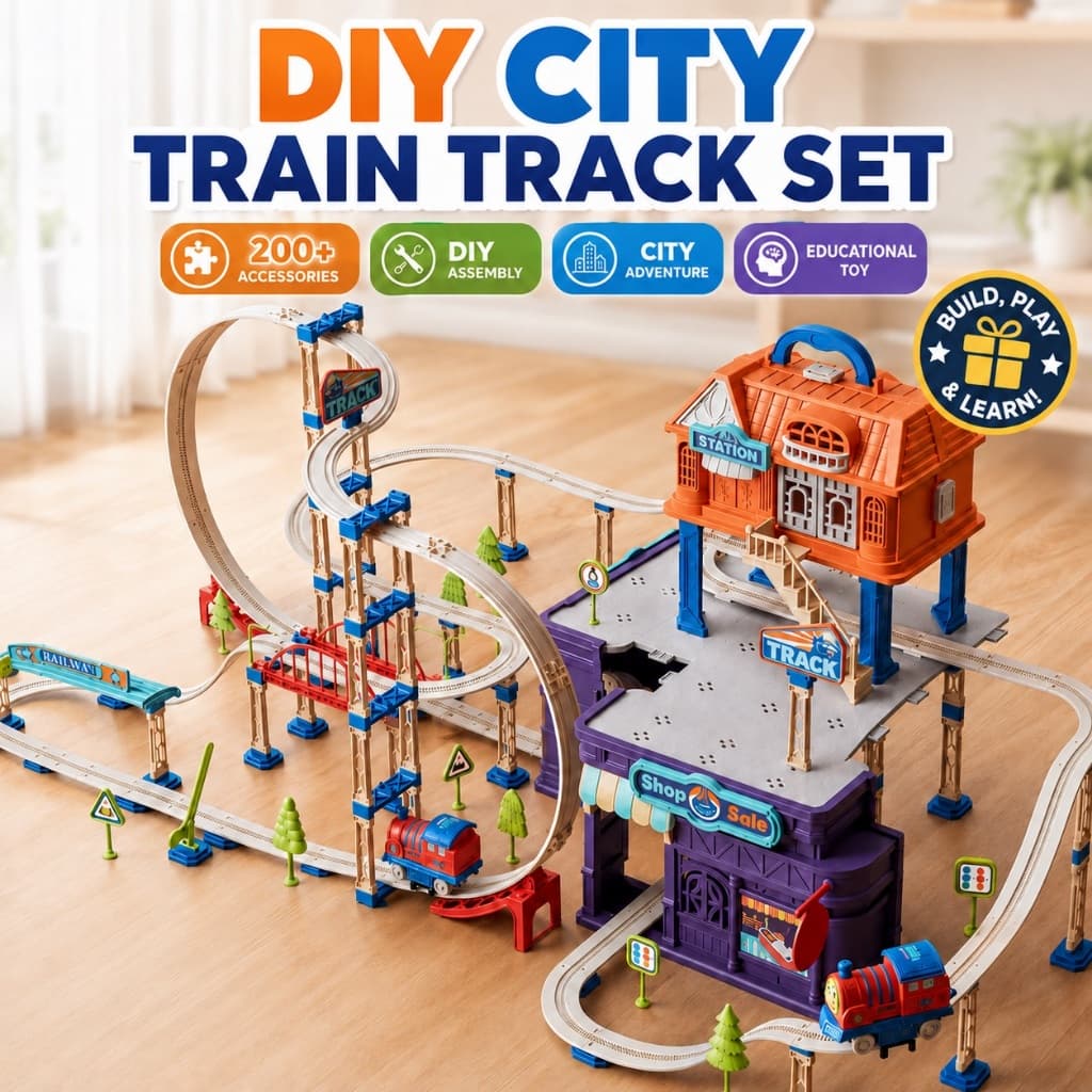 200 + PCS Conjunto De Trilhos De Trem Elétrico DIY City Railway Adventure Playset Educacional Crianças Aniversário