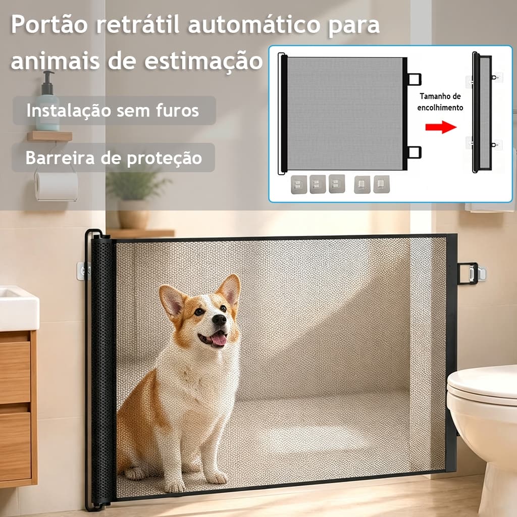 Tela De Proteção Para Cachorro Ou Bebê Cerca Guarda-corpo Retrátil Ajustável Instalação Sem Furos