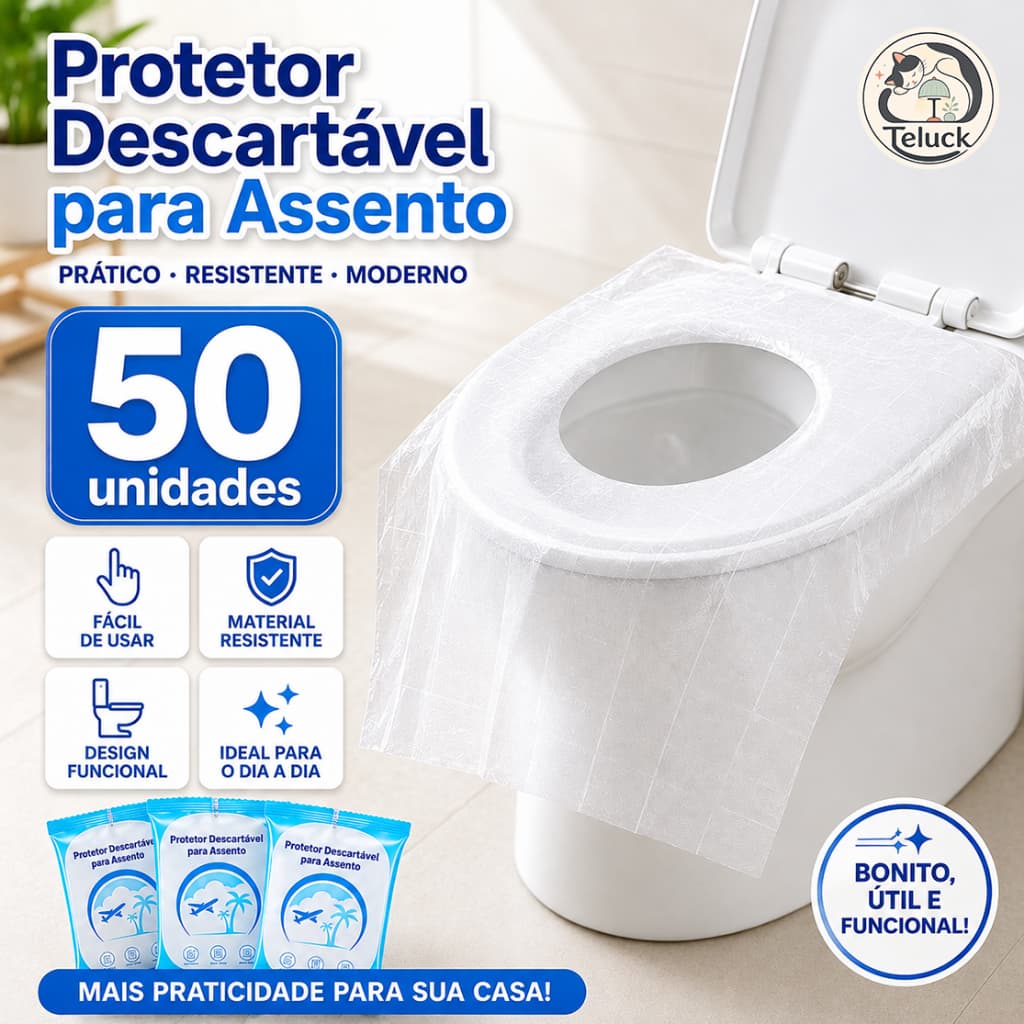Kit 50 Protetores de Assento Sanitário Descartáveis PE para Viagem e Banheiro Público