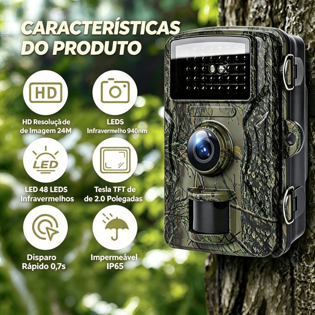 Câmera Externa Para Trilha De Vida Selvagem Equipada Com Gatilho De Movimento Ultrarrápido De 0.7s E 38 LEDs Infravermel