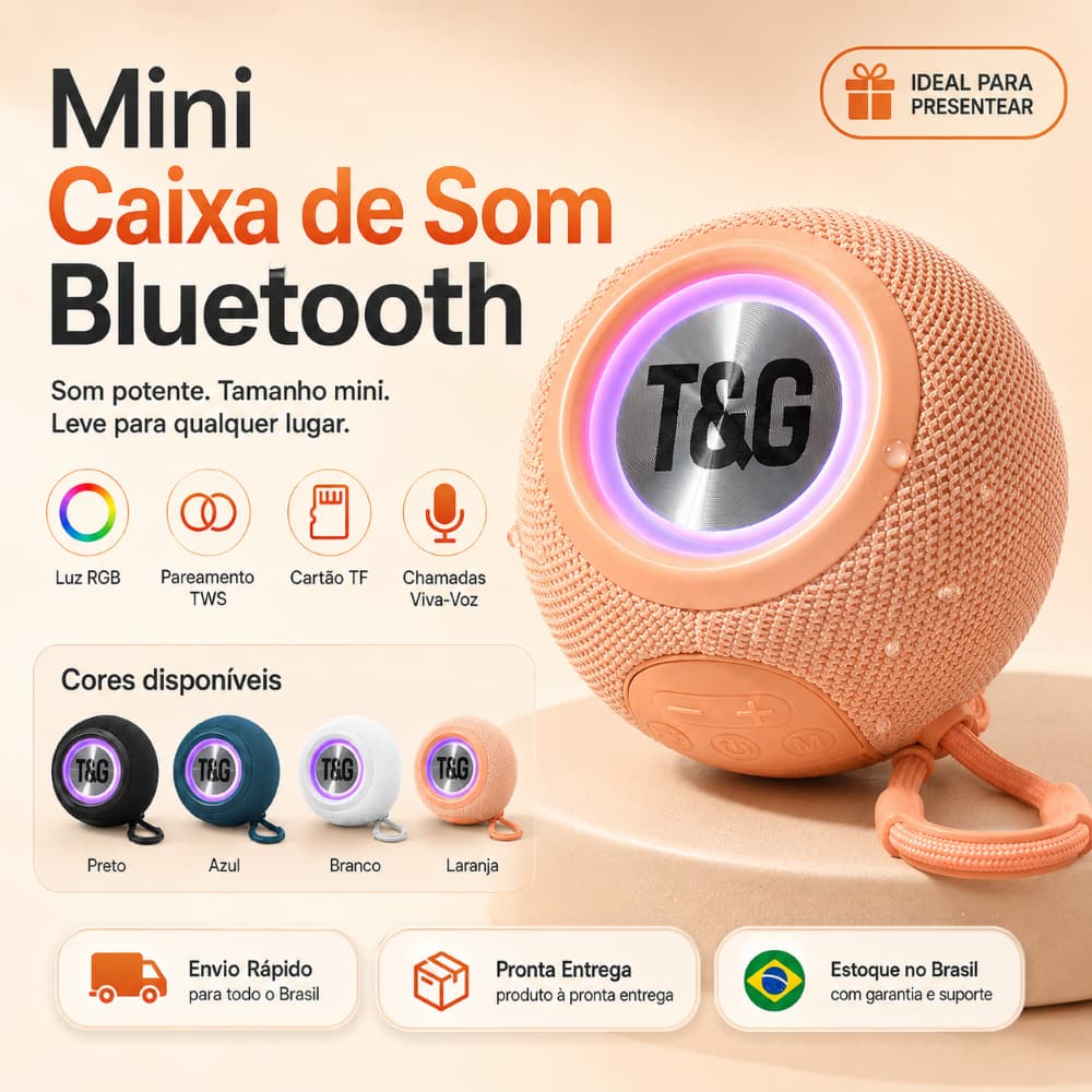 Mini Alto-Falante Portátil Bluetooth 5W Som Com Ring Light Anel De Luz RGB TWS TF Cartão Design De Malha De Tecido