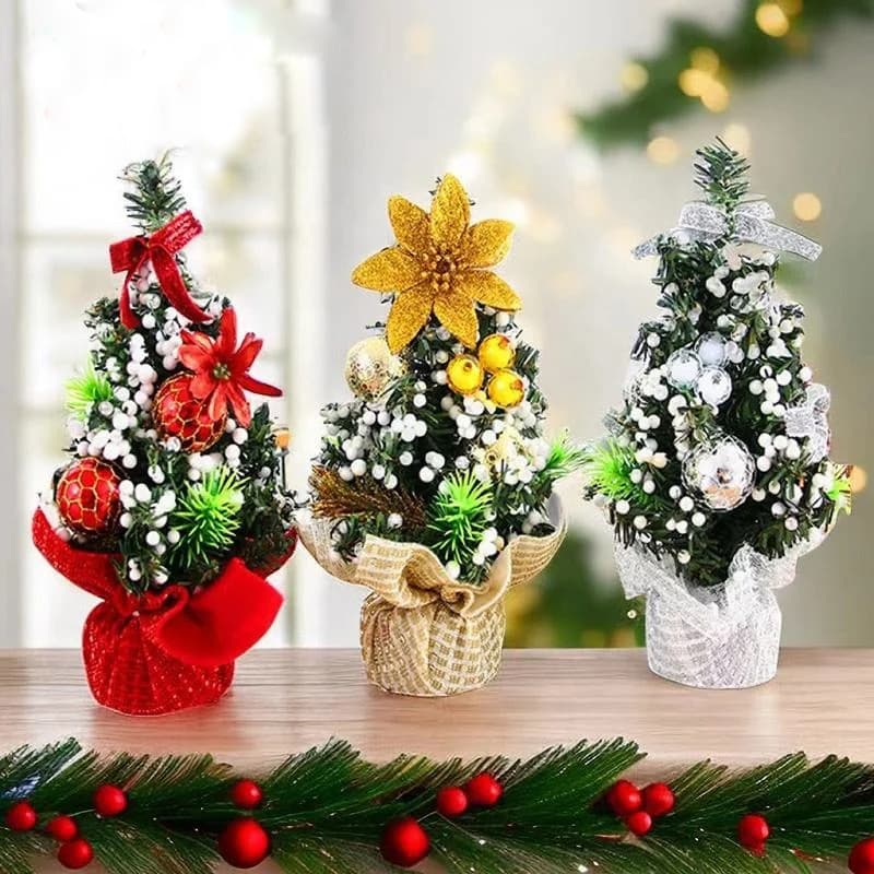Mini Árvore De Natal Artificial De 20cm Com Laço De Fita , Enfeites De Mesa De Escritório , Decoração De Casa , Festa ,