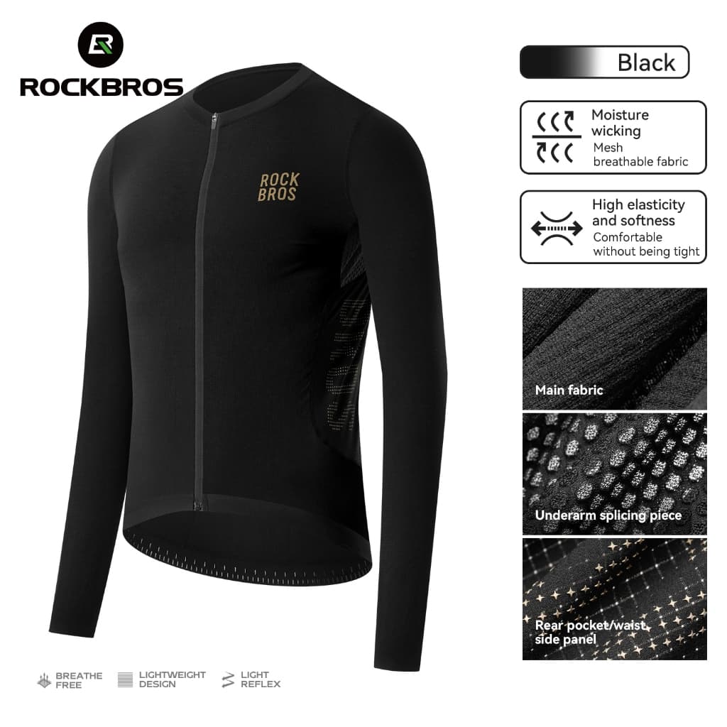 ROCKBROS Unissex Camisa De Ciclismo Manga Longa Respirável Leve Secagem Rápida Com Vários Bolsos Bicicleta Estrada MTB