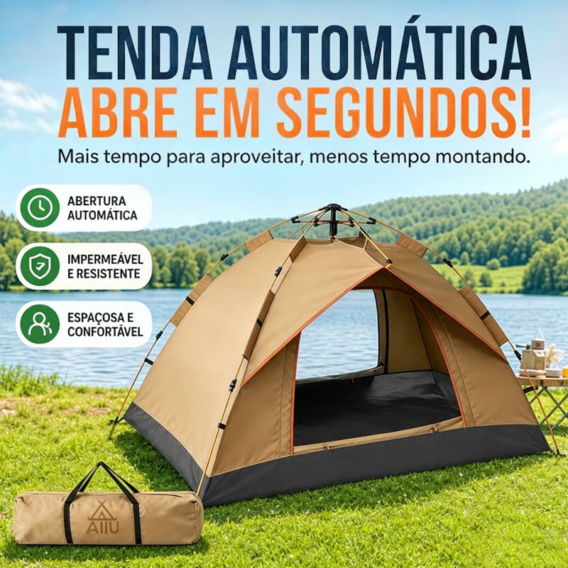 Barraca de Camping Automática Impermeável 3-4 Pessoas, Espaçosa para Família 200x200x140cm para Acampamento ao Ar Livre