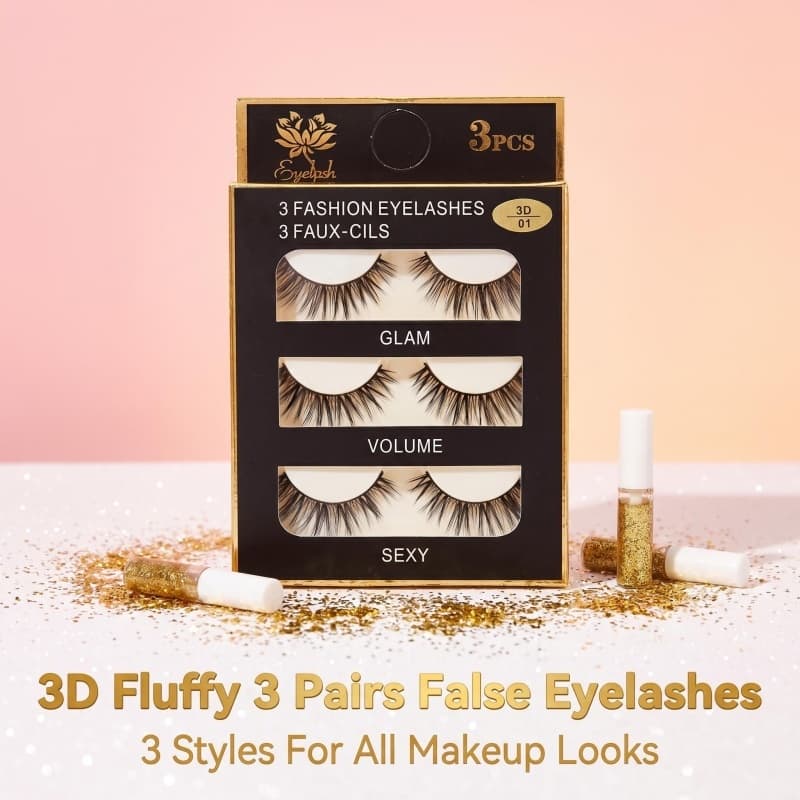 3 Pares De Cílios Postiços Feitos À Mão 3D , Faixa De Fio De Algodão Transparente Ultrafina , Cabelo De Vison Realista ,