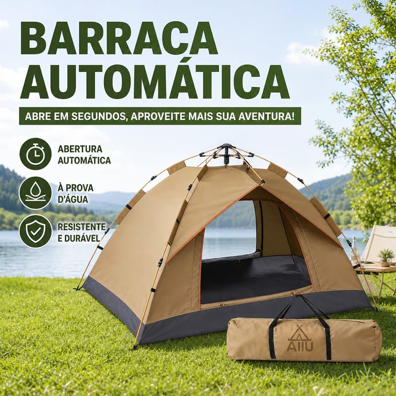 Barraca de Camping Automática 3-4 Pessoas Impermeável Montagem Rápida, Espaçosa Familiar 200x200x140cm para Acampamento