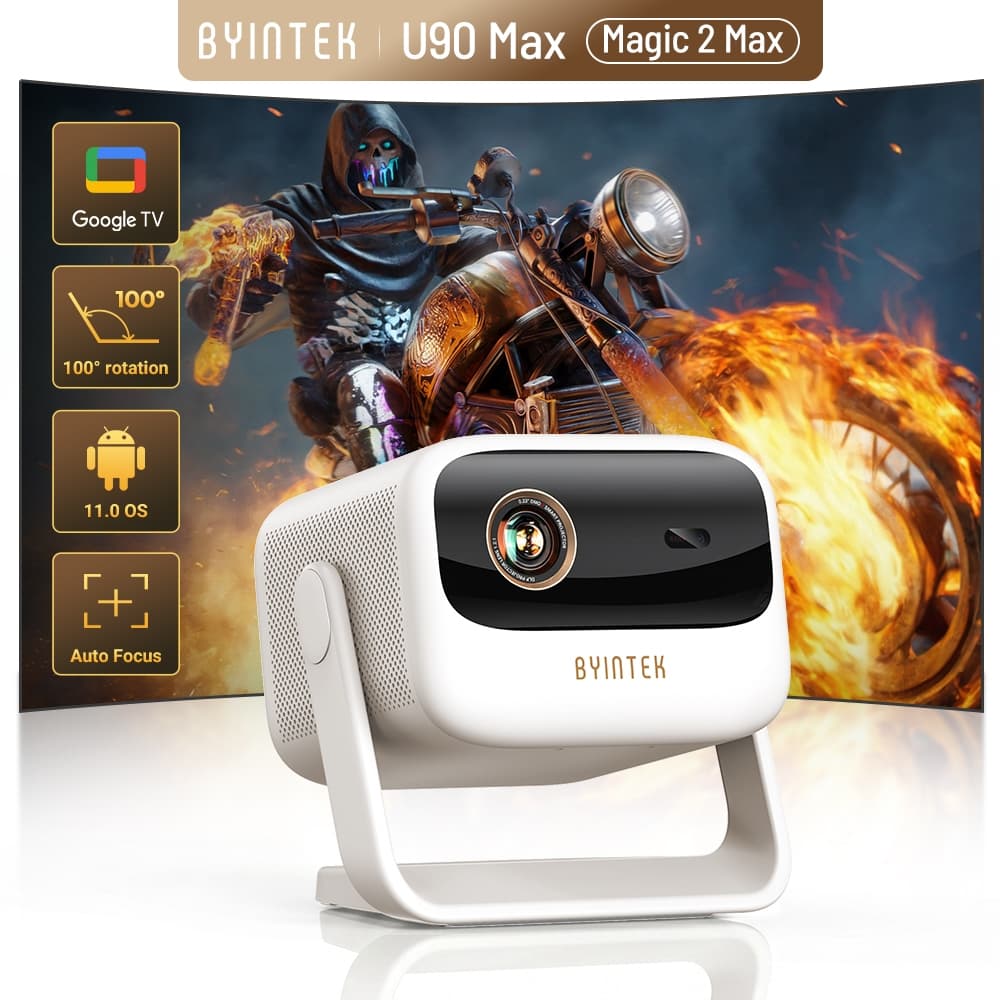 Projetor BYINTEK U90 Max Magic 1 Max 700 ANSI Full HD 1080P 4K DLP Google TV 11.0 WiFi Bateria 20800mAh Portátil