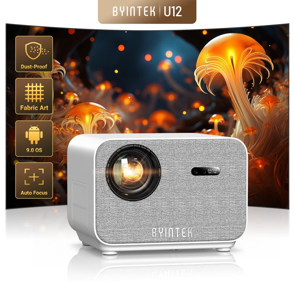 BYINTEK LOVE U12 Projetor 800 ANSI Full HD 1080P 4K  WiFi 6 Bluetooth 5.2 Android Home Theater Projetores