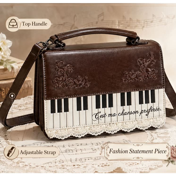Bolsa Crossbody Para Piano Vintage Y2K – Couro Sintético Bordado Em Renda , Conversível/De Ombro
