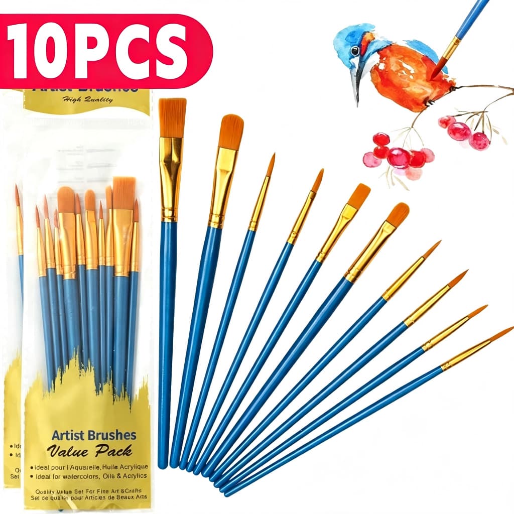 Kit 10 Pincéis pincel Artísticos Para Pintura Cerdas Macias Aquarela Guache Óleo Artesanato