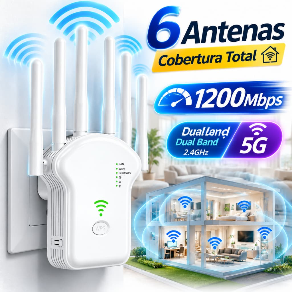 Repetidor Wifi 2800m 6 Antenas Roteador Amplificador De Sinal Modem 1200MBPS