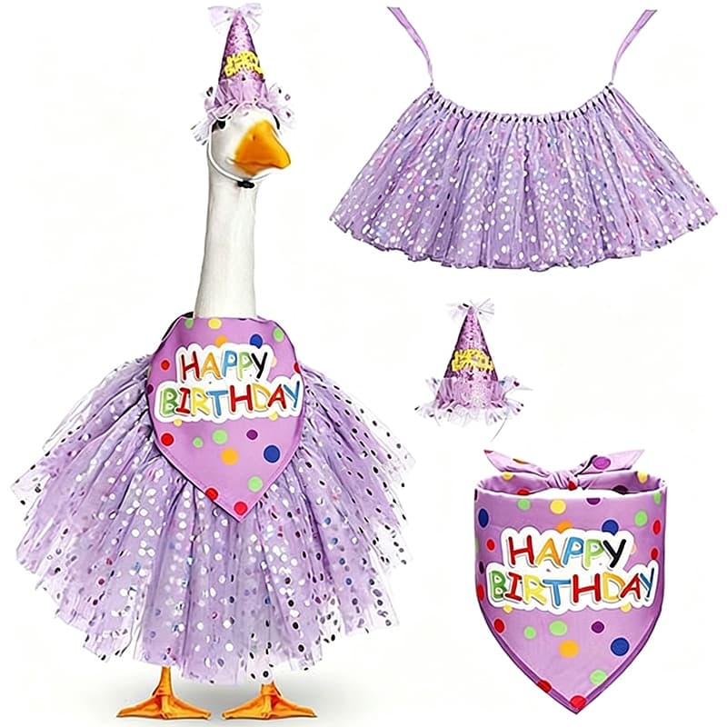 Conjunto De Fantasia De Aniversário De Ganso , Saia Tutu De Bolinhas , Bandana , Chapéu Para Jardim , Estátua Decoração