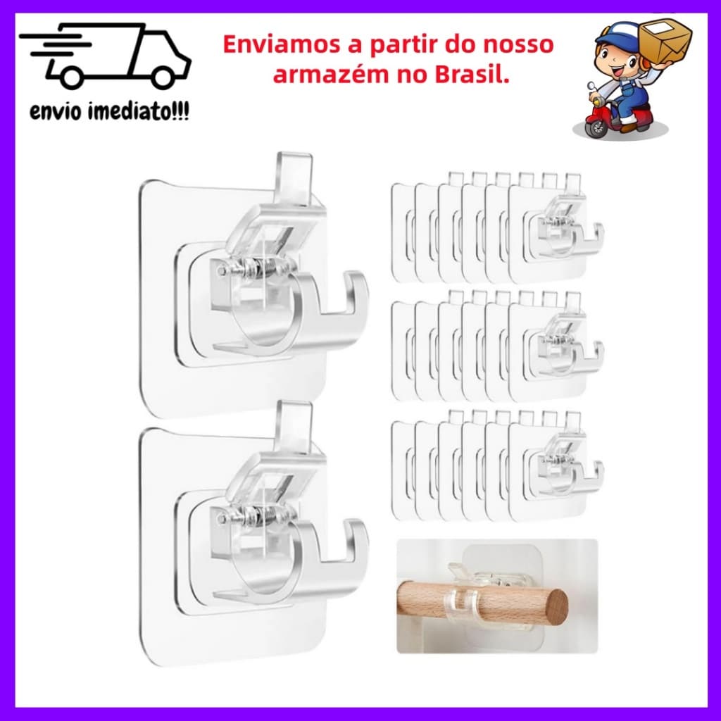 Kit 20 Ganchos adesivos para varão de cortina que não precisa furar suporte de parede Kit Ganchos adesi