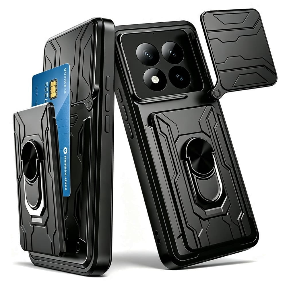 Caso de telefone rígido de prova de choque com parêntese e slot de cartões Para Redmi Note 15 Pro+ Note 14 Pro Note 13