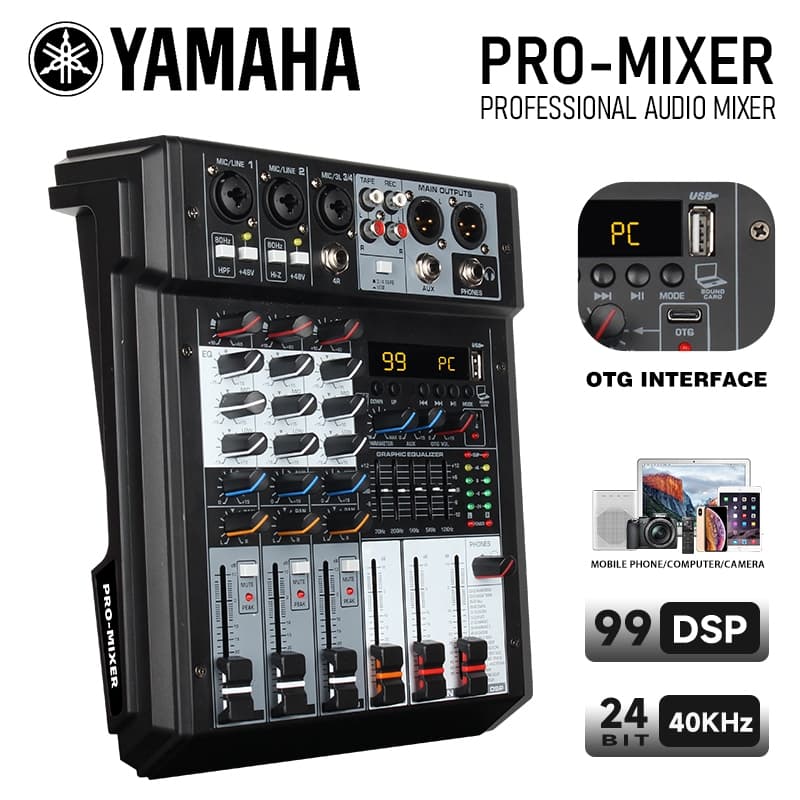 Mixer De Áudio Profissional Yamaha De 4 Canais , 99 Efeitos DSP Integrados , Interface De Placa De Som USB OTG , 24 Bits