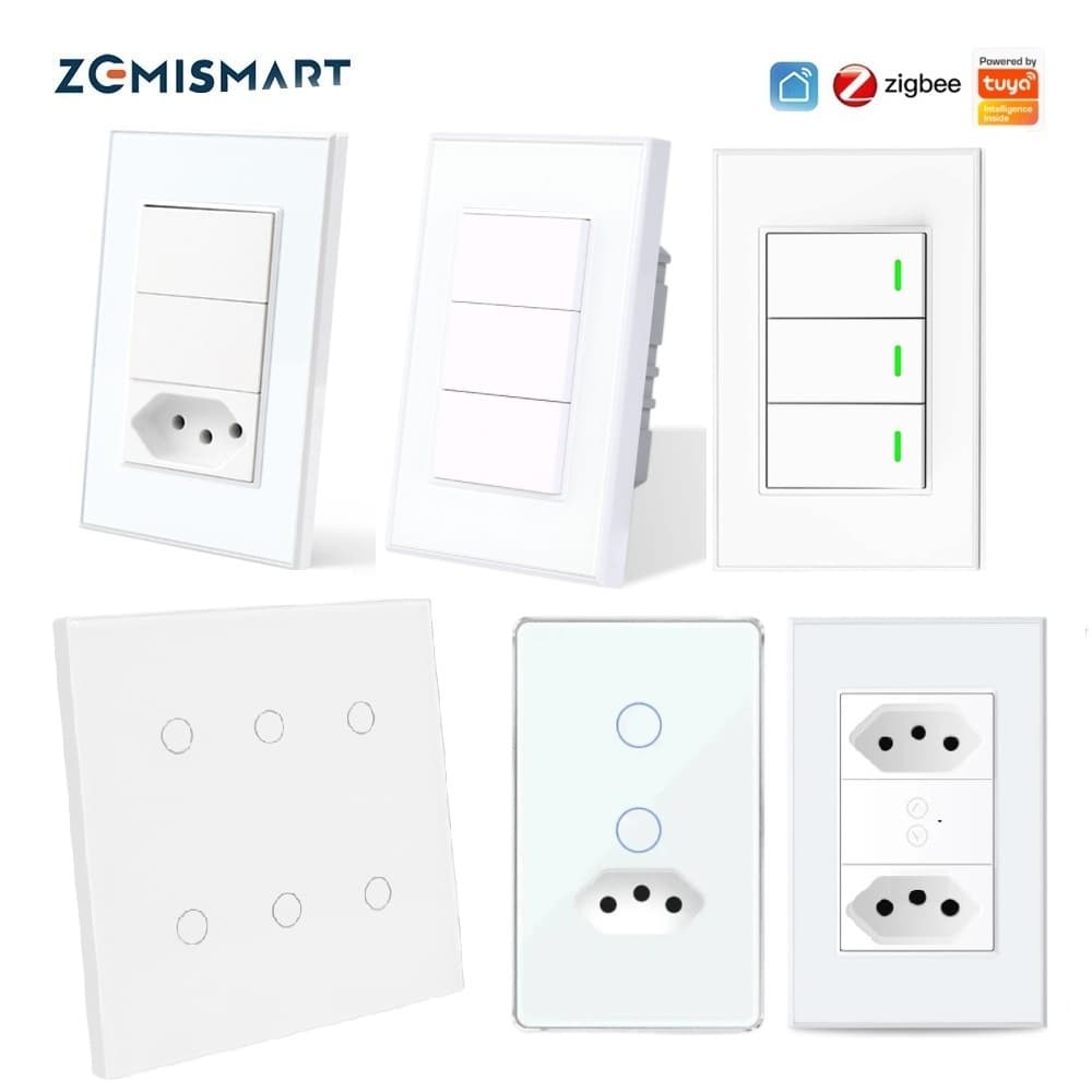 Zemismart Tuya Wifi/zigbee Smart 10A Brasil Tomada Com Dois Interruptores De Luz Interruptor De Parede Brasileiro Alexa