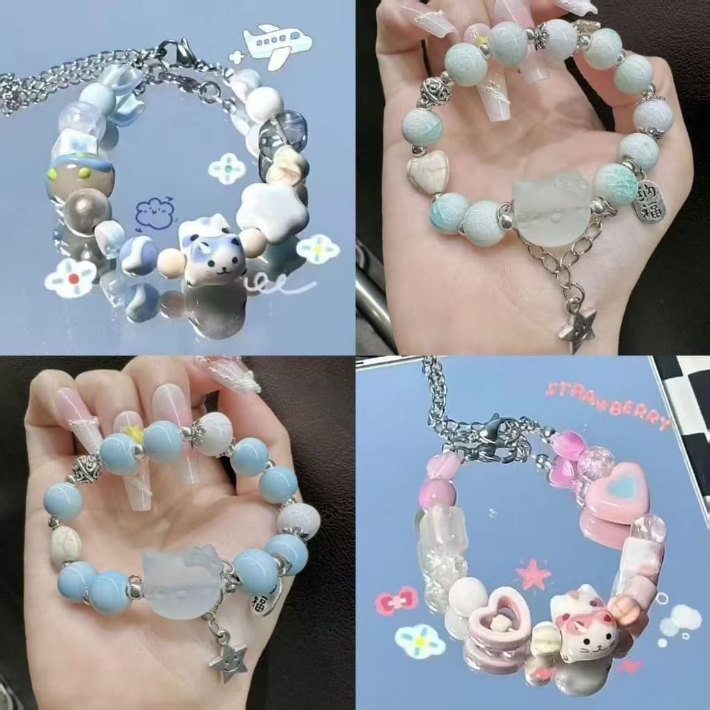 [Haroro] Pulseira Cinnamoroll Fofa Kuromi Frisada Tecer Mymelody Cartoon Macaron Sanriohellokitty
