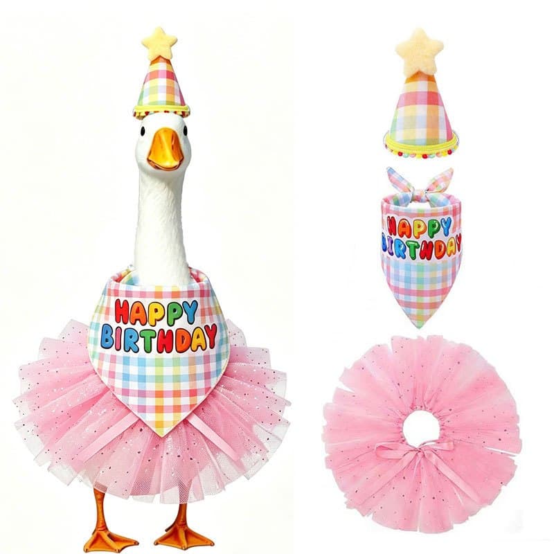 Kit De Vestido De Aniversário De Ganso De Jardim , Saia Tutu , Conjunto De Chapéu De Bolo Para Gramado , Estátua , Decor