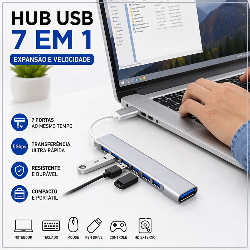 Hub USB Tipo C De Alta Velocidade 3.0 Porta 7 Porta 4 Multi Splitter Adaptador OTG Para Computador Portátil