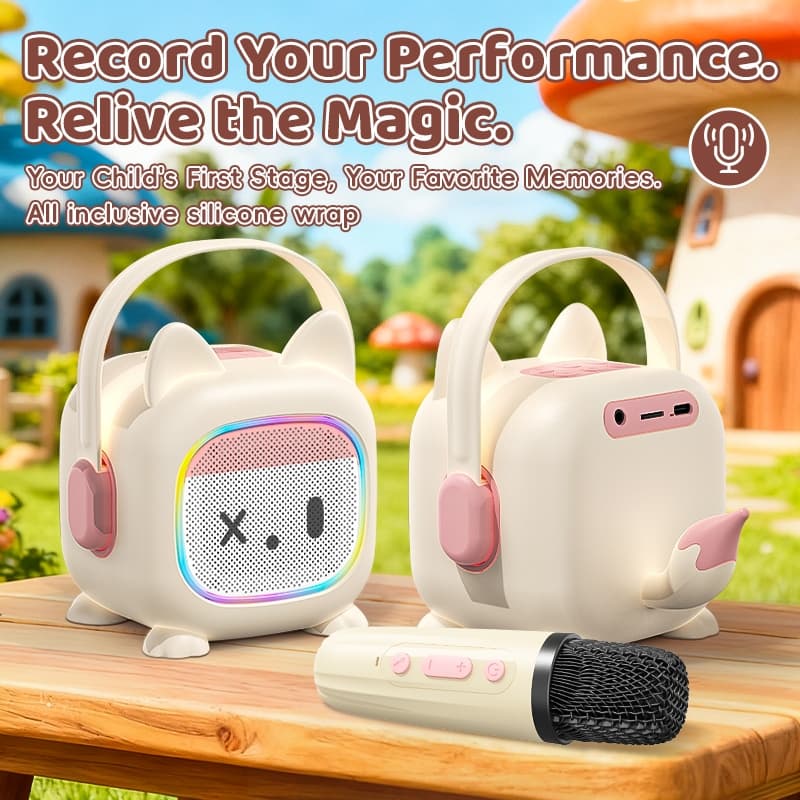 Máquina De Karaokê Com Orelha De Gato , Alto-Falante Bluetooth Microfones Sem Fio Duplos E Luzes RGB , Presente Infantil