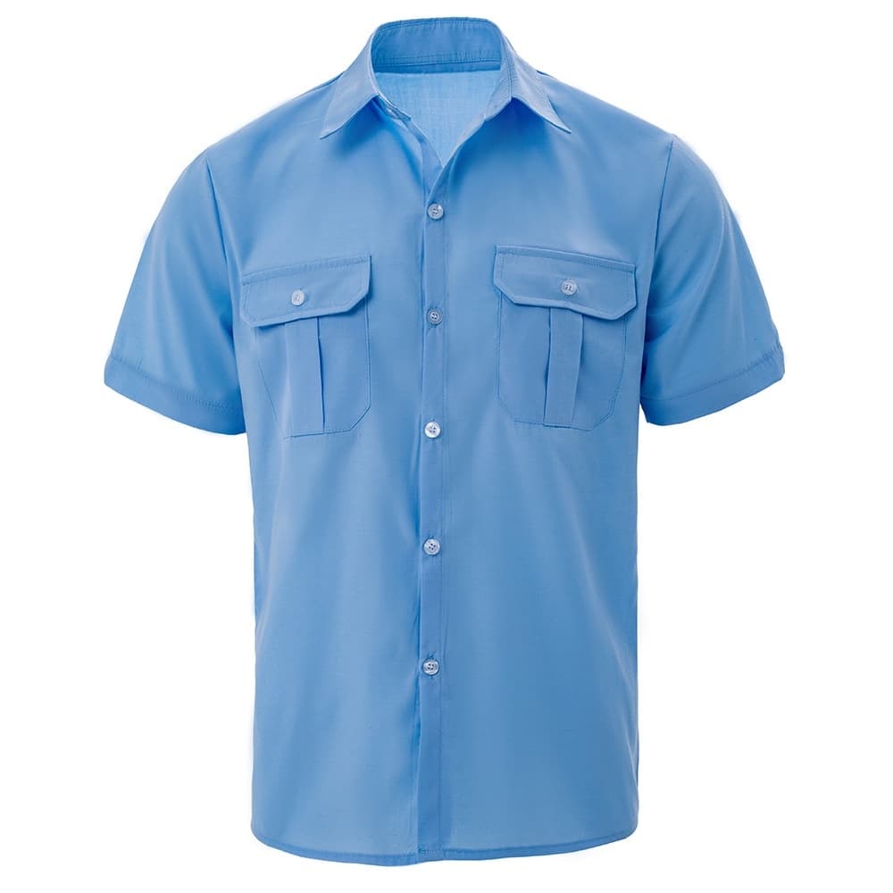 Roupa de trabalho masculina Camisa lapela manga curta bolso duplo roupa de escritório