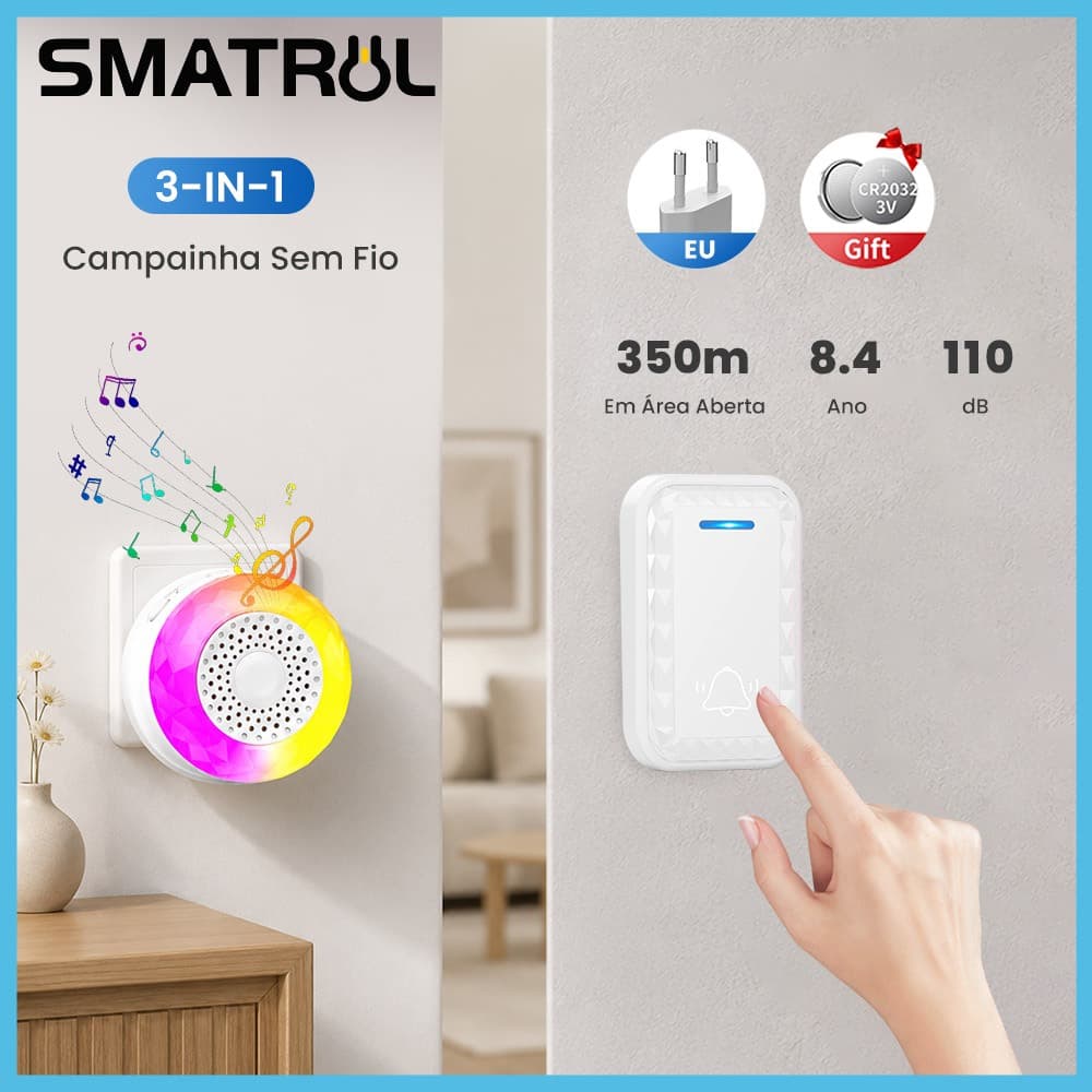 SMATRUL Campainhas Sem Fio Campainha Da Porta Anel Diamante Design 62 Sinos 350M Alcance 110db Chamada Casa IP44 Botão À