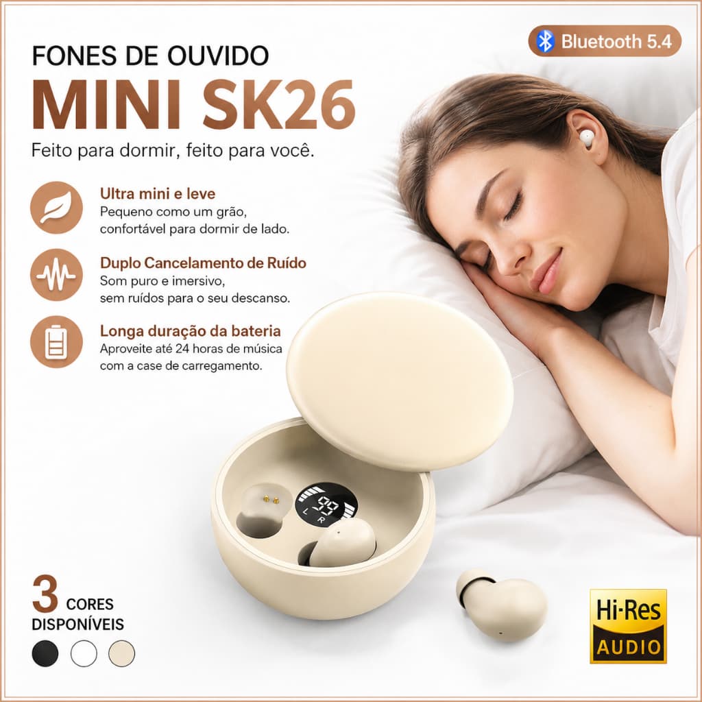 Sono Sem Fio Invisível Fone De Ouvido Bluetooth 5.4 TWS Estéreo Com Cancelamento Ruído Mini Fones À Prova Dwaterproof Ág