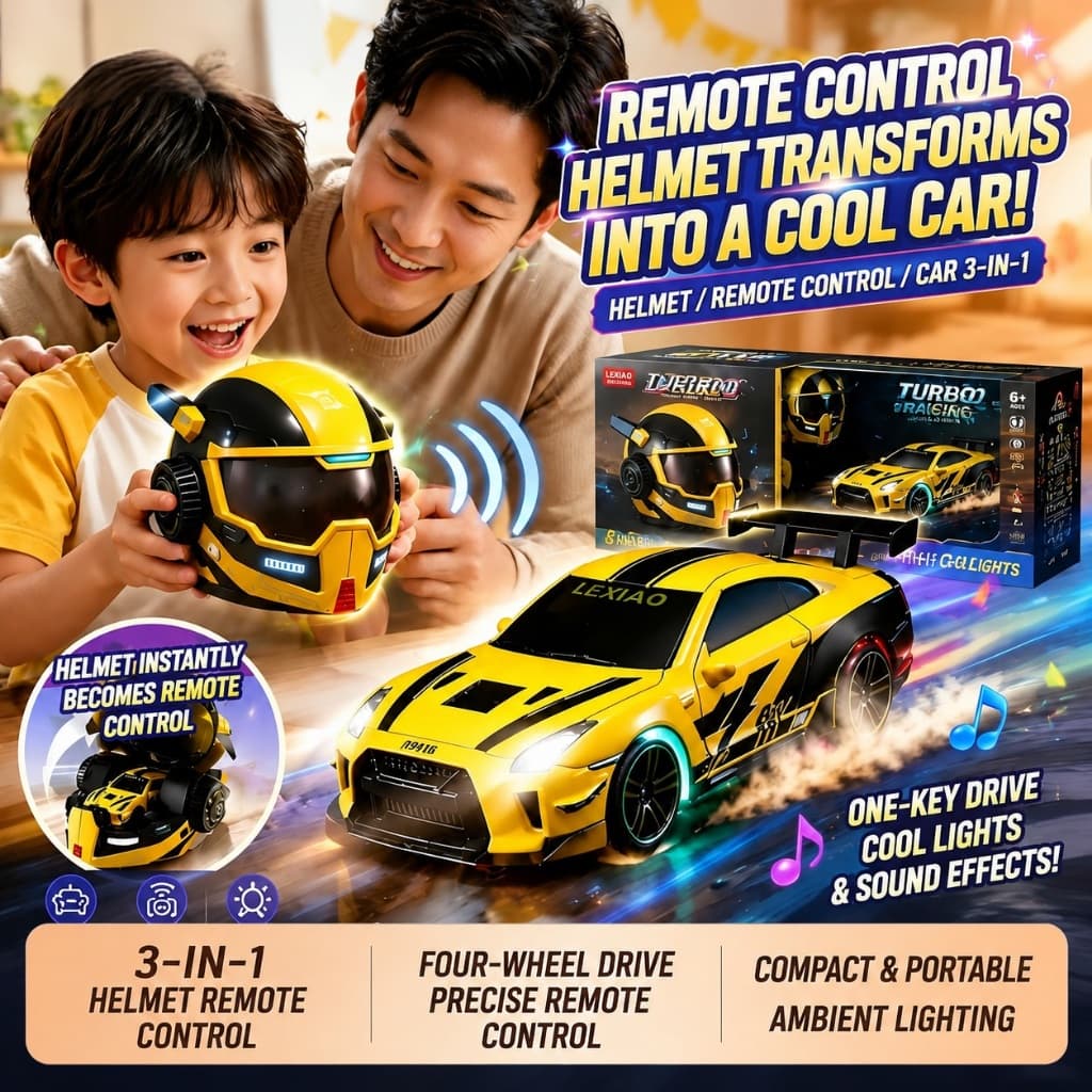 Capacete Transformador 3 Em 1 Carro RC 4WD Drift Racing Car Luzes LED Música Controle Remoto Brinquedo Crianças