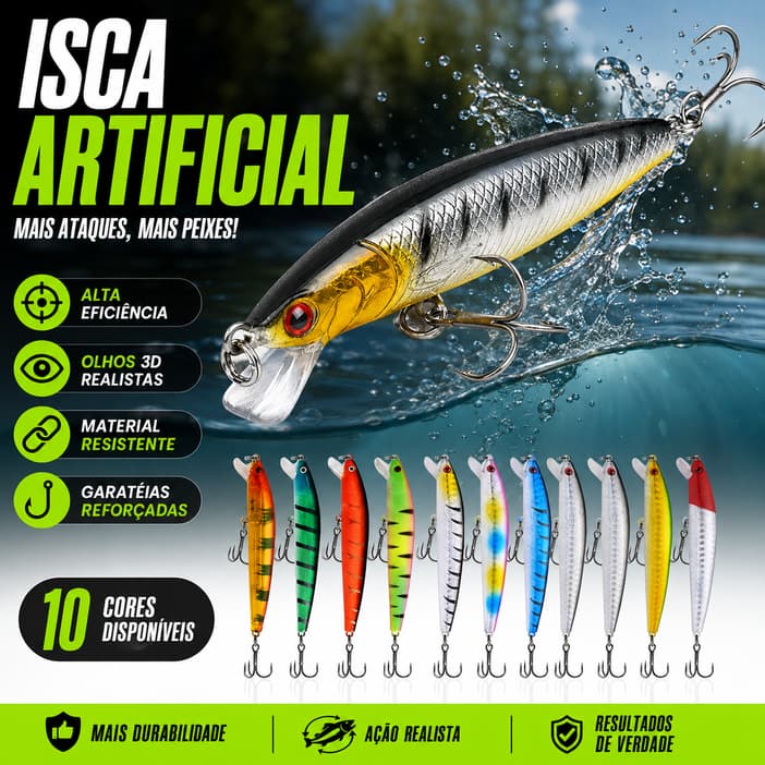 Kit 10 Iscas Artificiais Importadas 1/2 Meia Água de 10 cms e 9 gramas Pesca Tucunaré Traíra Dourado Robalo
