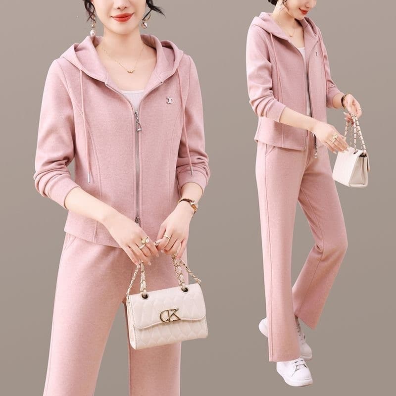 Estilo ocidental mãe Casual Wear terno de duas peças 2026 outono novo estilo Cardigan moletom com capuz mais magro olhar