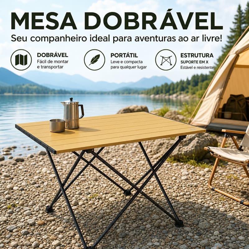 Mesa Dobrável Ultraleve de Alumínio Impermeável e Antiferrugem, Portátil para Camping Piquenique Praia Pesca e Uso ao