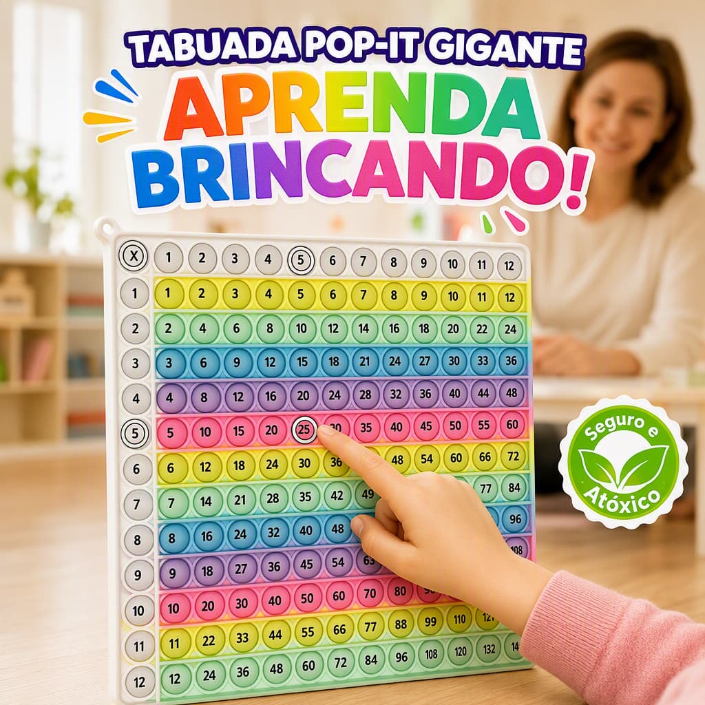 Brinquedo Pop It Tabuada Grande Fidget Toy Anti-estresse Arco-Íris Multiplicação 12x12 Crianças