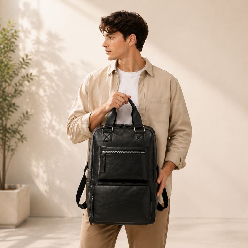 Mochila masculina de grande capacidade, mochila de couro para computador, multifuncional, bolsa de viagem, Casual, portá