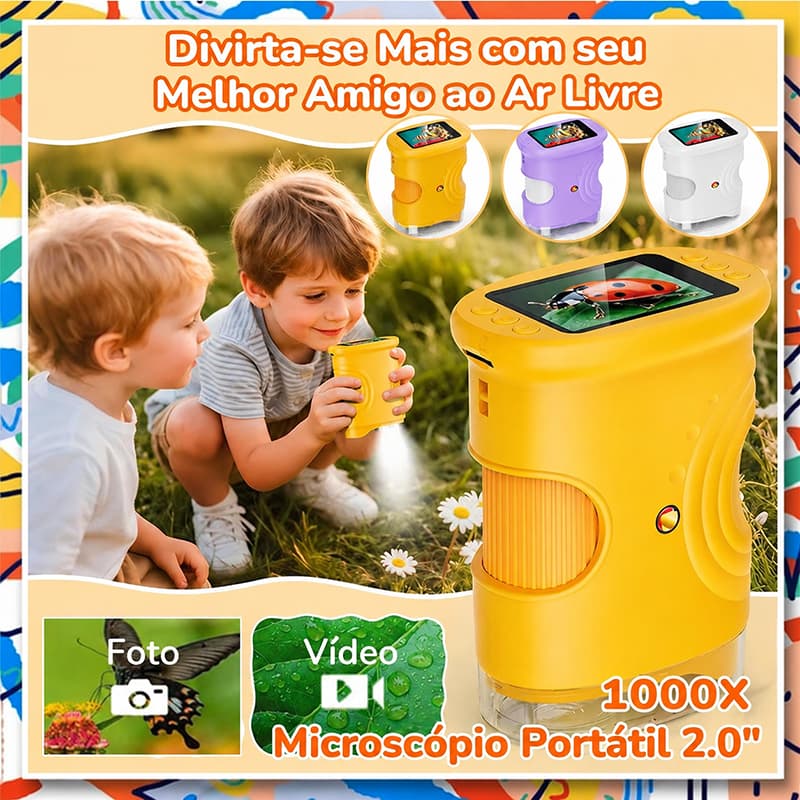 Microscópio Digital Portátil 1000X Para Crianças , Tira Foto E Vídeo , De Bolso Com Tela IPS De 2.0 " , Brinquedos Portá