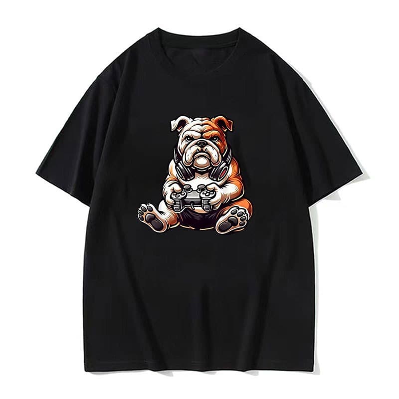 Camiseta Masculina Casual De Manga Curta , Legal Bulldog Gamer Com Estampa Gráfica , Top Solto Para Uso Diário