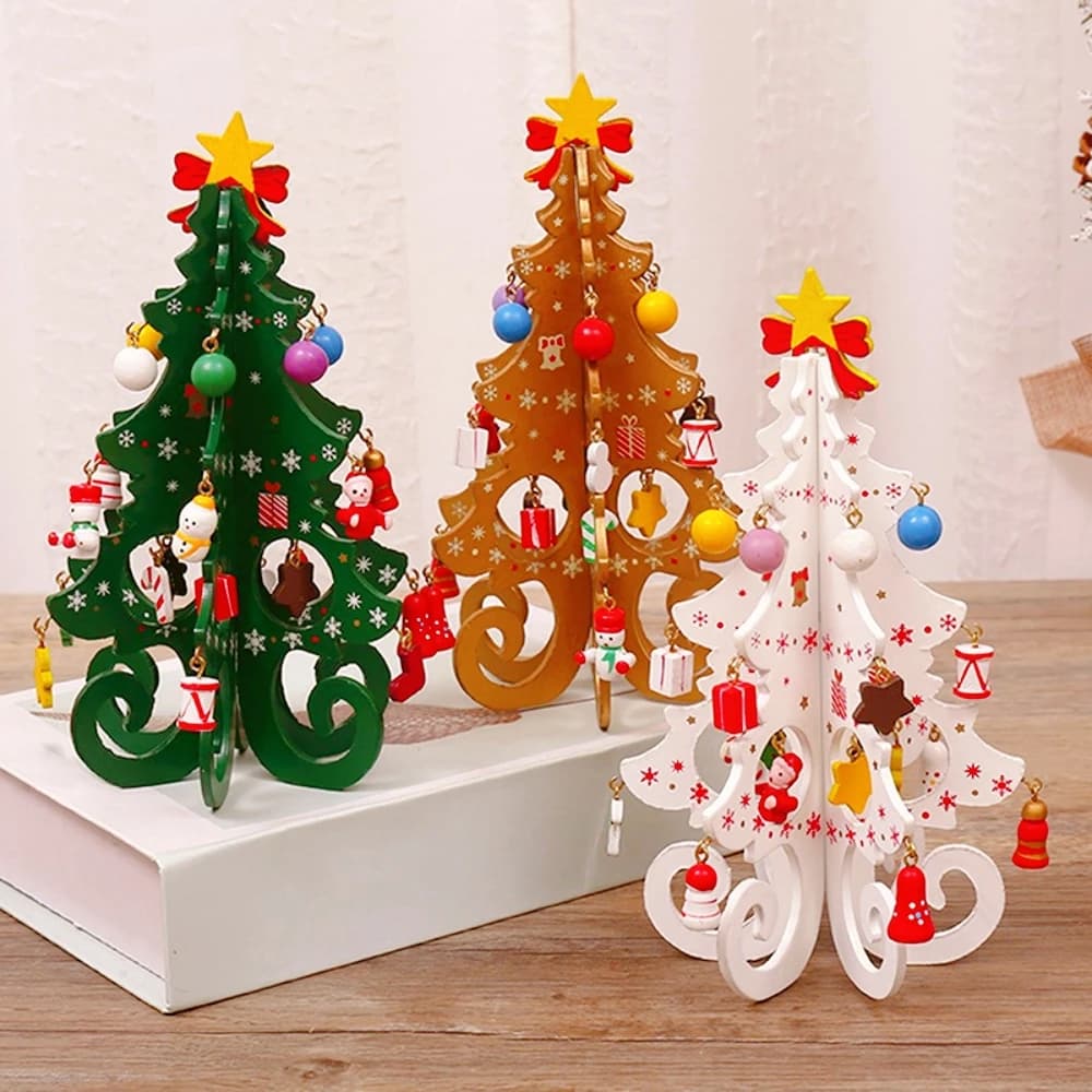 Criativo DIY Estéreo De Madeira Árvore De Natal Janela Loja Shopping Desktop Cena Layout Ornamento Decoração Presentes